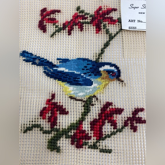 Elegance & Luxury Needlepoint Tapestry Vintage 8x8 Blue Bird - Picture 2 of 4